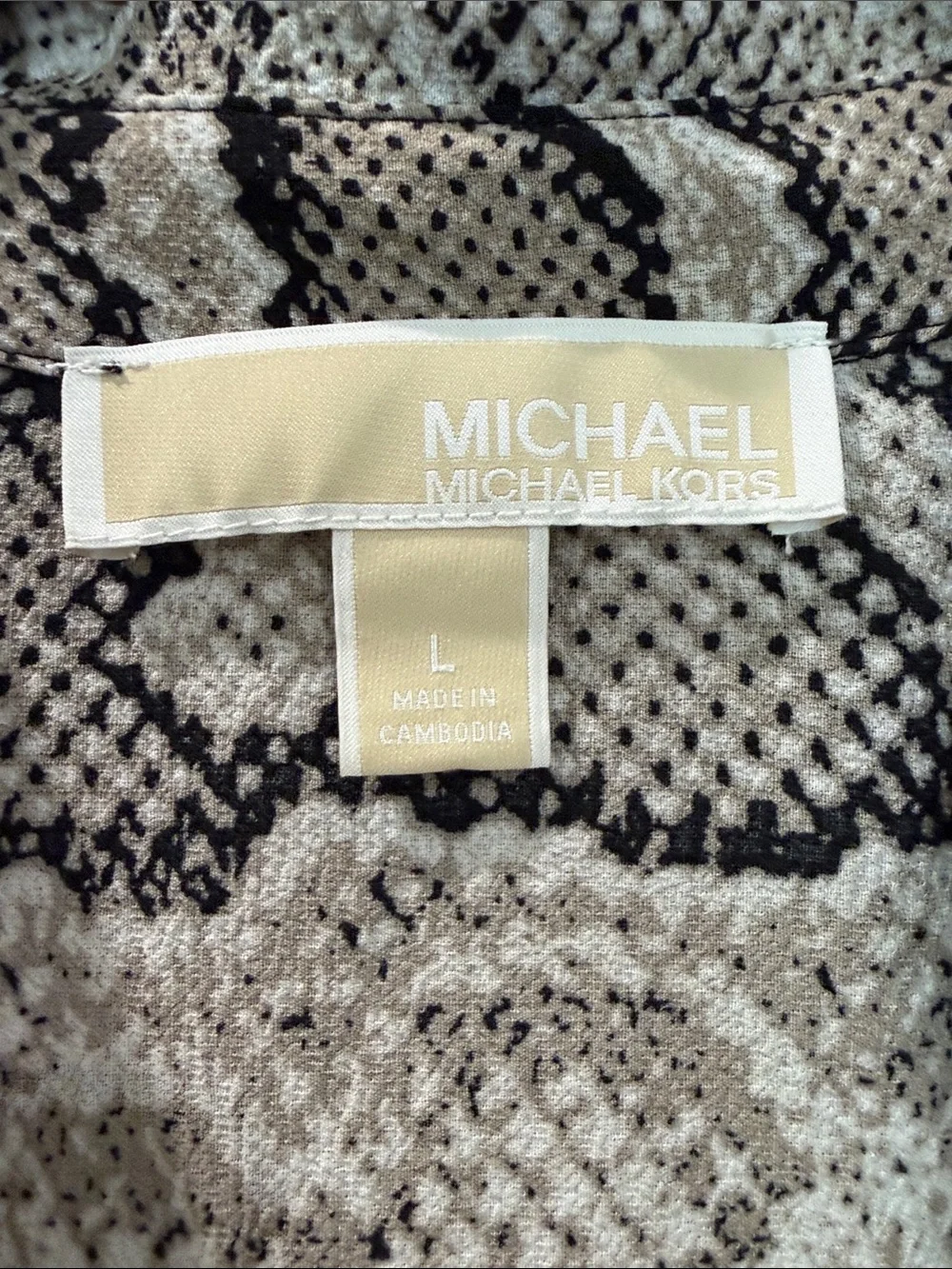 Michael Kors Taupe and Black Snake-Print Blouse